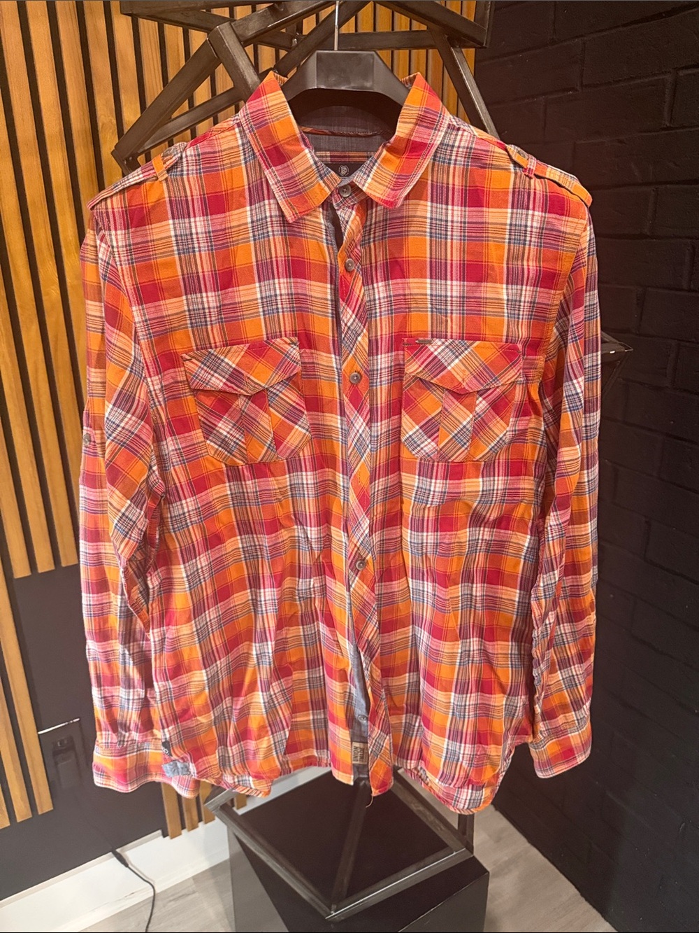 Buffalo David Bitton Orange and Red Plaid Button-Down Shirt